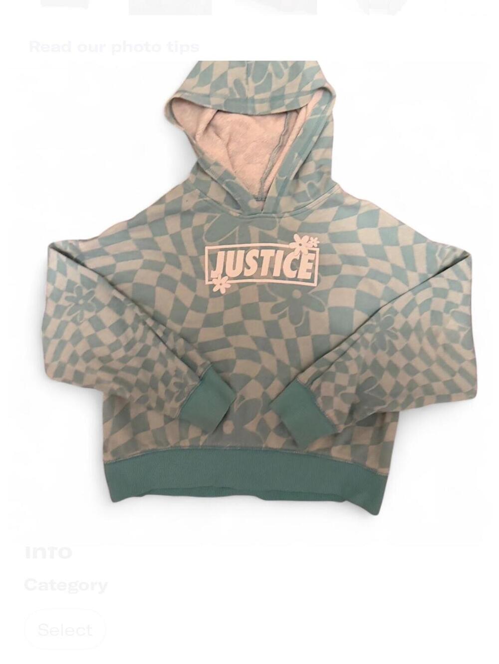 Kids justice blue checkered hoodie size small